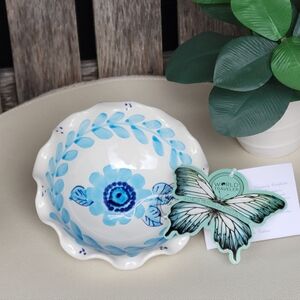World Traveler La Vietrese  Blue Floral Handpainted Ceramic Bowl
